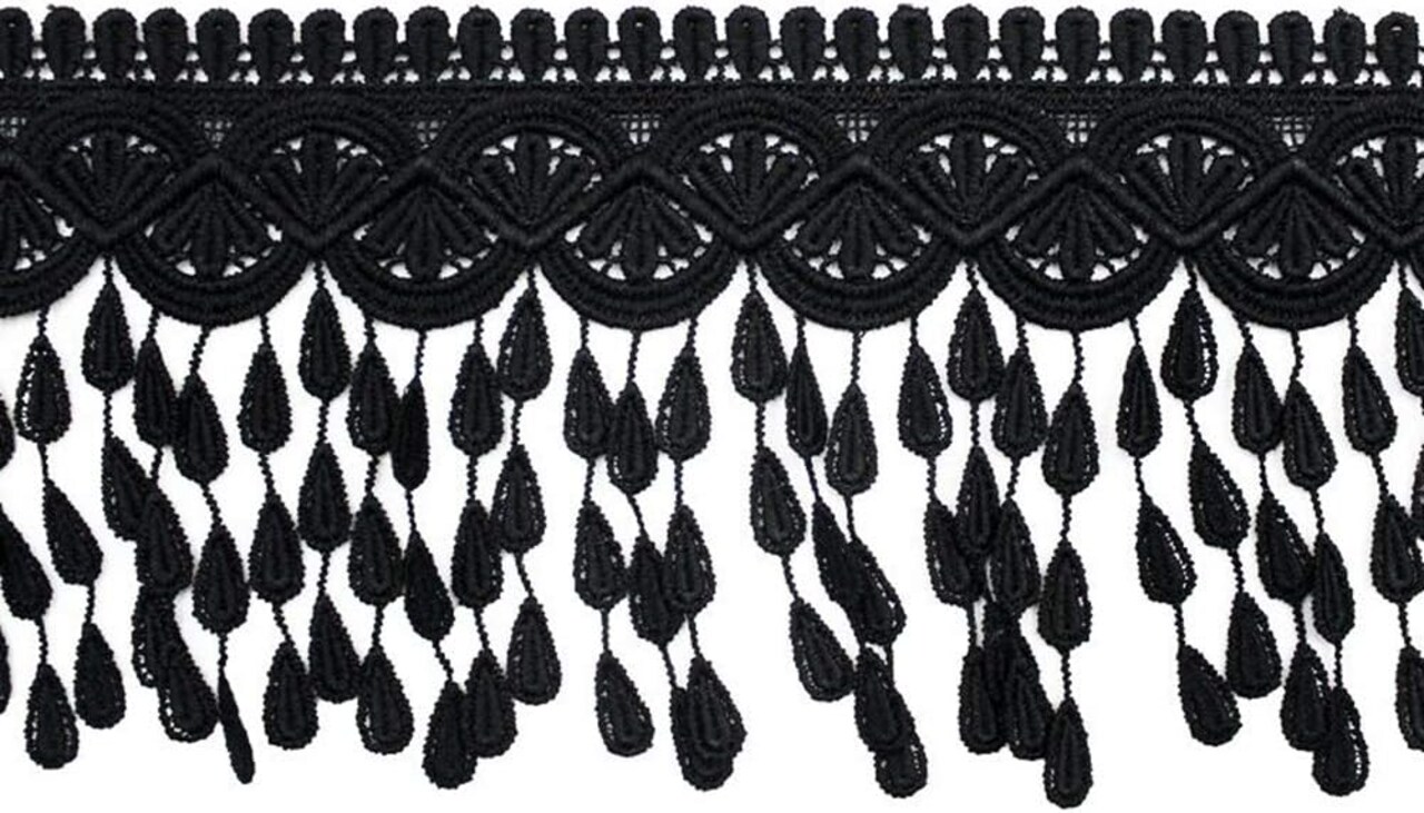 5 Yards Lace Trim with Tassel, 8cm wide, Black, DIY Sewing Applique Craft